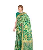 green woven art silk saree with blouse