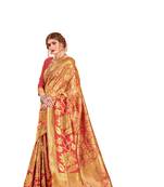Rust woven art silk saree with blouse