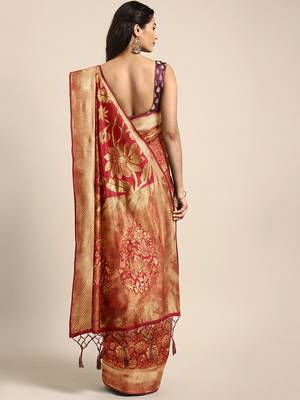 Rust woven art silk saree with blouse 2