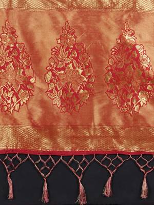 Rust woven art silk saree with blouse 3