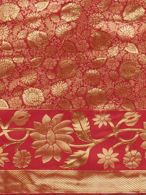 Rust woven art silk saree with blouse 4
