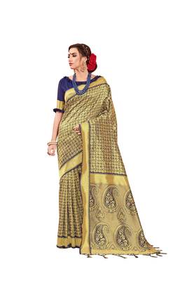 blue woven art silk saree with blouse 1