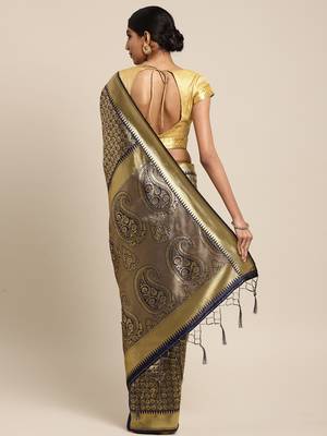 blue woven art silk saree with blouse 2
