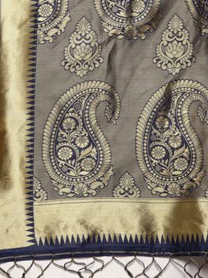 blue woven art silk saree with blouse 3