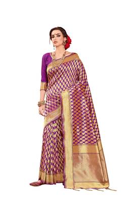 purple woven art silk saree with blouse 1