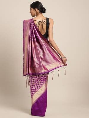 purple woven art silk saree with blouse 2