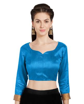 Turquoise Art Silk Readymade Party Saree Blouse 1