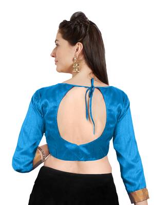 Turquoise Art Silk Readymade Party Saree Blouse 2