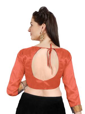 Orange Art Silk Readymade Party Saree Blouse 2