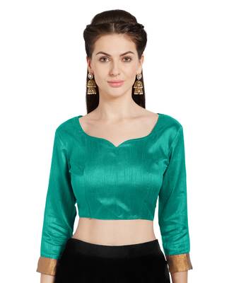 Teal Art Silk Readymade Party Saree Blouse 1