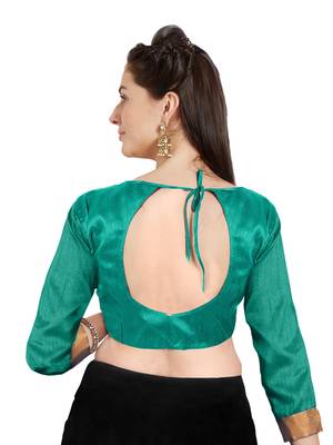 Teal Art Silk Readymade Party Saree Blouse 2