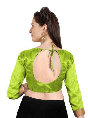 Parrot Green Art Silk Readymade Party Saree Blouse 2