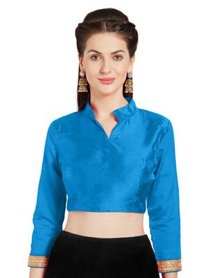 Turquoise Art Silk Readymade Partywear Saree Blouse 1