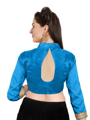 Turquoise Art Silk Readymade Partywear Saree Blouse 2