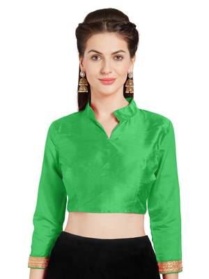 Leaf Green Art Silk Readymade Partywear Saree Blouse 1