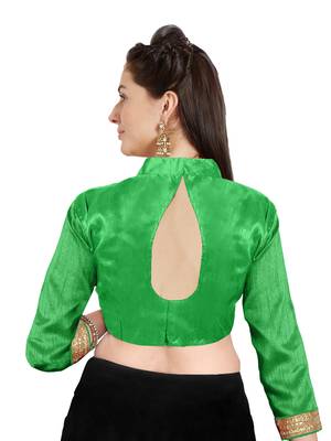 Leaf Green Art Silk Readymade Partywear Saree Blouse 2