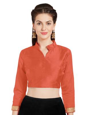 Orange Art Silk Readymade Partywear Saree Blouse 1