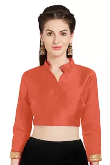 Orange Art Silk Readymade Partywear Saree Blouse