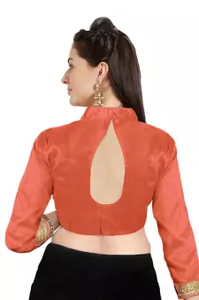 Orange Art Silk Readymade Partywear Saree Blouse