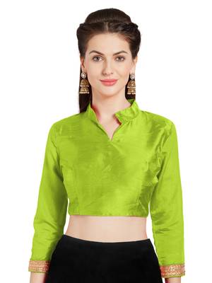 Parrot green Art Silk Readymade Partywear Saree Blouse 1