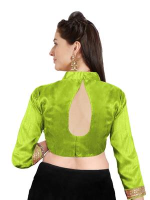 Parrot green Art Silk Readymade Partywear Saree Blouse 2
