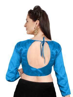 Turquoise Art Silk Readymade Party Saree Blouse 2