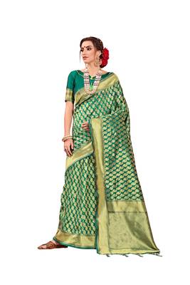 green woven art silk saree with blouse 1