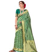 green woven art silk saree with blouse