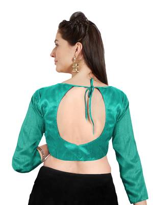 Teal Art Silk Readymade Party Saree Blouse 2