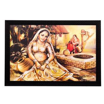 Village Women Near Well Matt Textured UV Art Painting 1