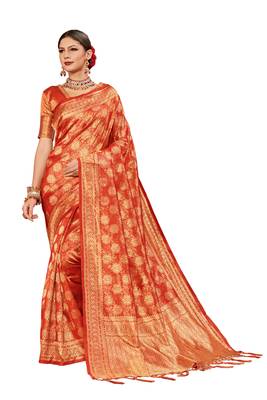 Red woven art silk saree with blouse 1
