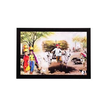 Man Running on Cow Cart View Matt Textured UV Art Painting 1