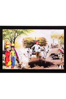 Man Running on Cow Cart View Matt Textured UV Art Painting