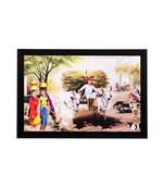 Man Running on Cow Cart View Matt Textured UV Art Painting