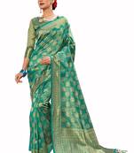 green woven art silk saree with blouse