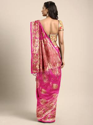 Pink woven art silk saree with blouse 2