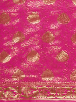 Pink woven art silk saree with blouse 4