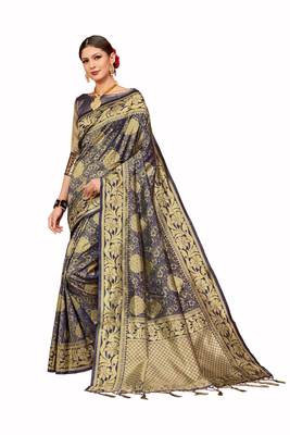blue woven art silk saree with blouse 1