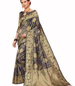 blue woven art silk saree with blouse