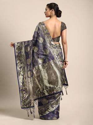 blue woven art silk saree with blouse 2