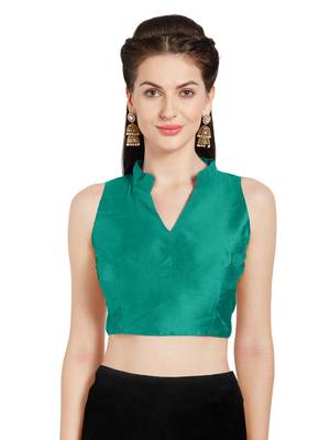 Teal Art Silk Readymade Party Saree Blouse 1
