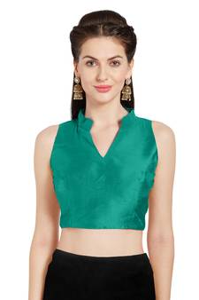 Teal Art Silk Readymade Party Saree Blouse