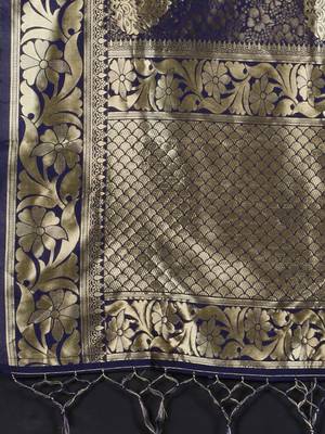 blue woven art silk saree with blouse 3