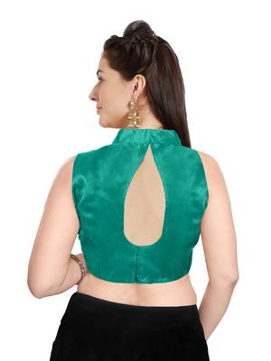 Teal Art Silk Readymade Party Saree Blouse 2