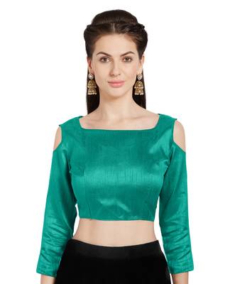 Teal Art Silk Readymade PartywearSaree Blouse 1