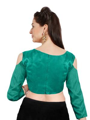 Teal Art Silk Readymade PartywearSaree Blouse 2