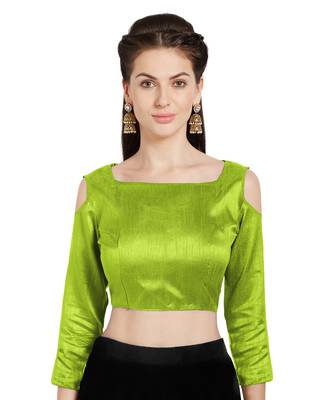 Parrot Green Art Silk Readymade PartywearSaree Blouse 1