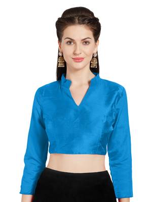 Turquoise Art Silk Readymade Saree Blouse 1
