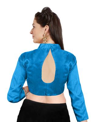 Turquoise Art Silk Readymade Saree Blouse 2