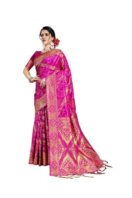pink woven art silk saree with blouse 1